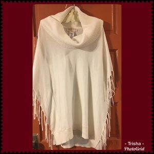 Michael Kors off-white, fringe accented cowl neck